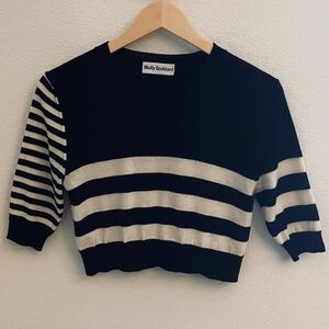 MOLLY GODDARD Lightweight Black and Ivory Striped Cropped Sweater